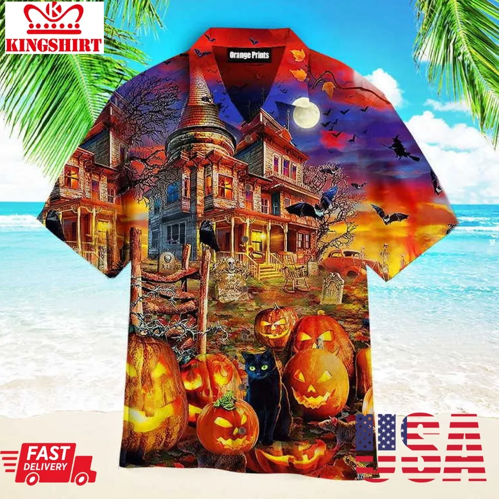 Halloween Haunted House Hawaiian Shirt Size up S to 4XL