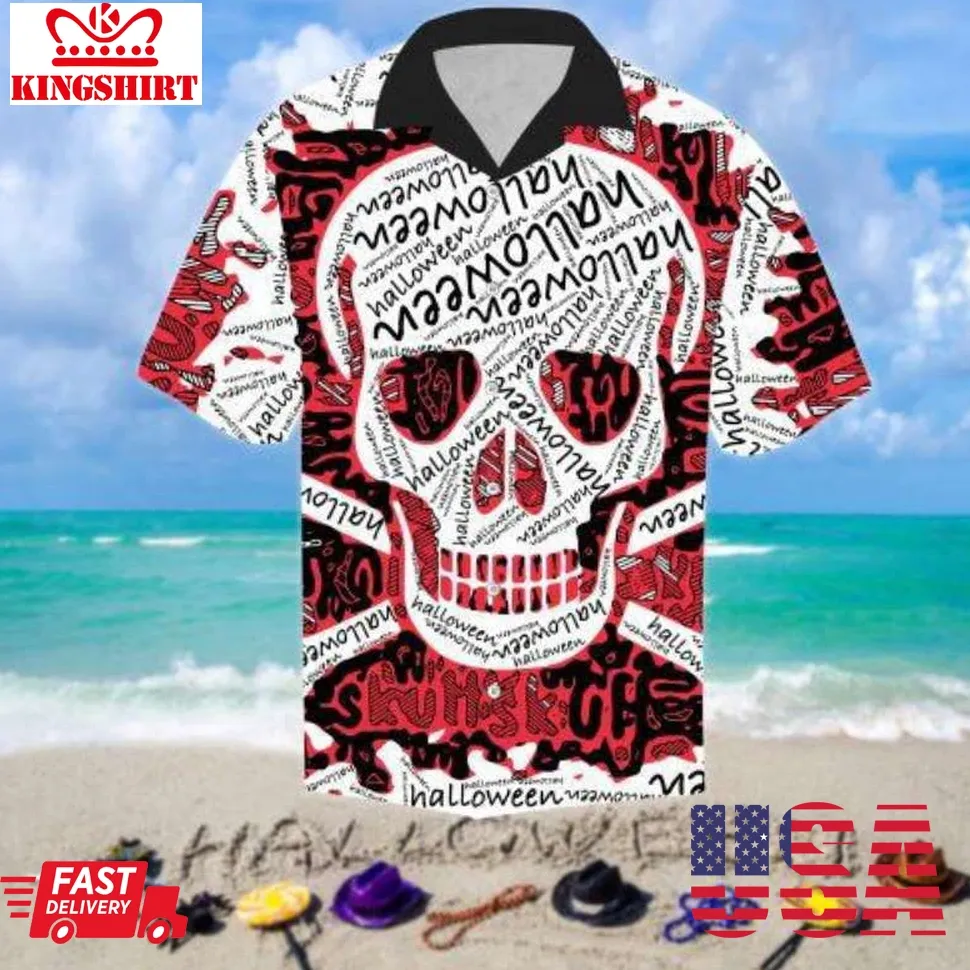 Halloween Red Skull Hawaiian Shirt Plus Size