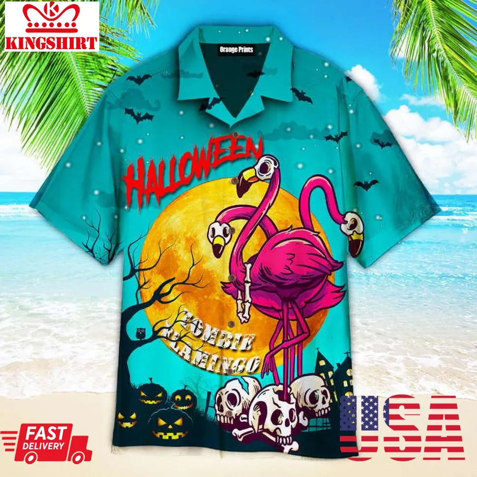 Halloween Zombie Flamingo Hawaiian Shirt Plus Size