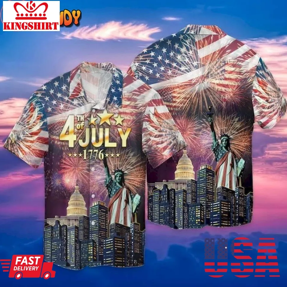 Happy 4Th Of July American Flag Statue Of Liberty Hawaiian Shirt Size up S to 4XL