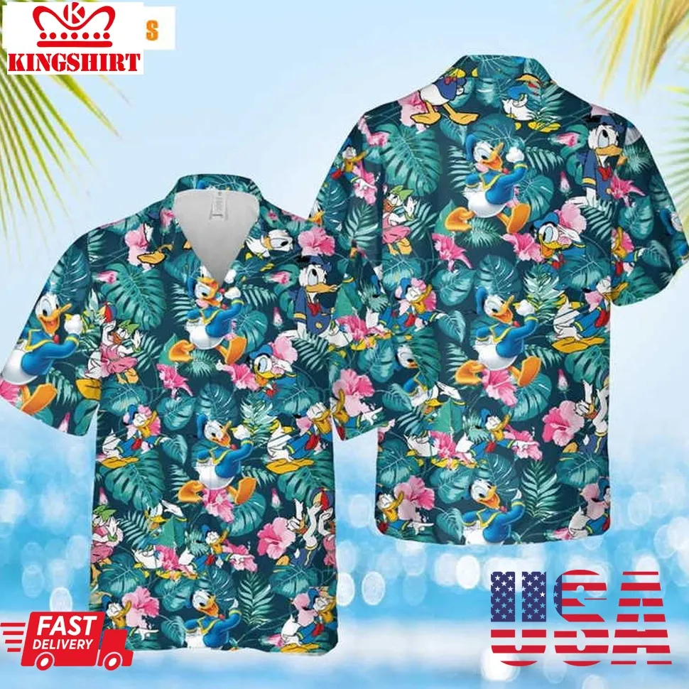 Happy Donald Duck Tropical Forest, Donald Duck Hawaiian Shirt Plus Size