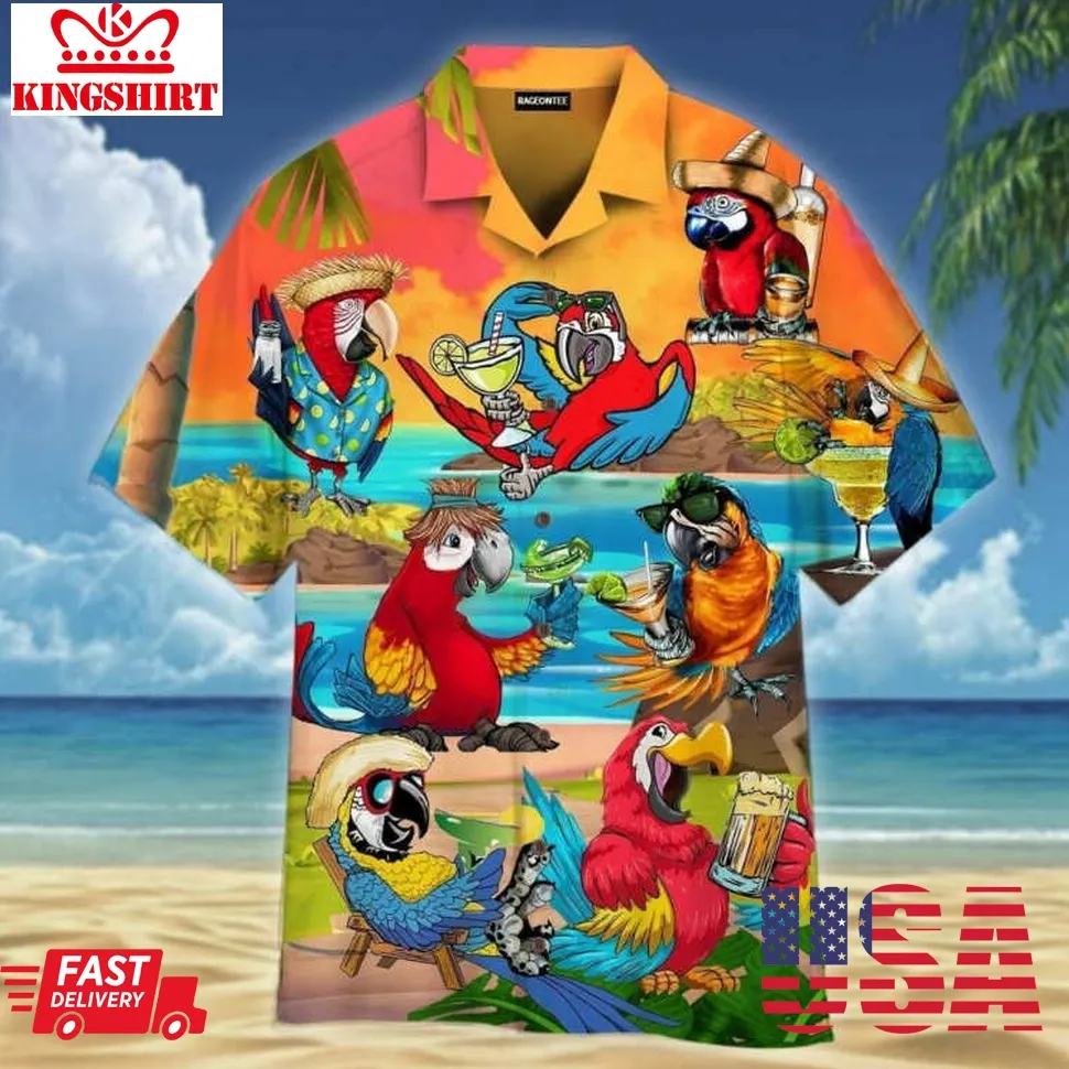 Happy Drinking Parrot Hawaiian Shirt Plus Size