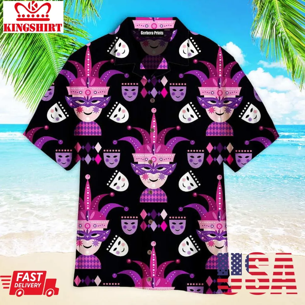 Happy Mardi Gras Purple Pattern Aloha Hawaiian Shirts Plus Size