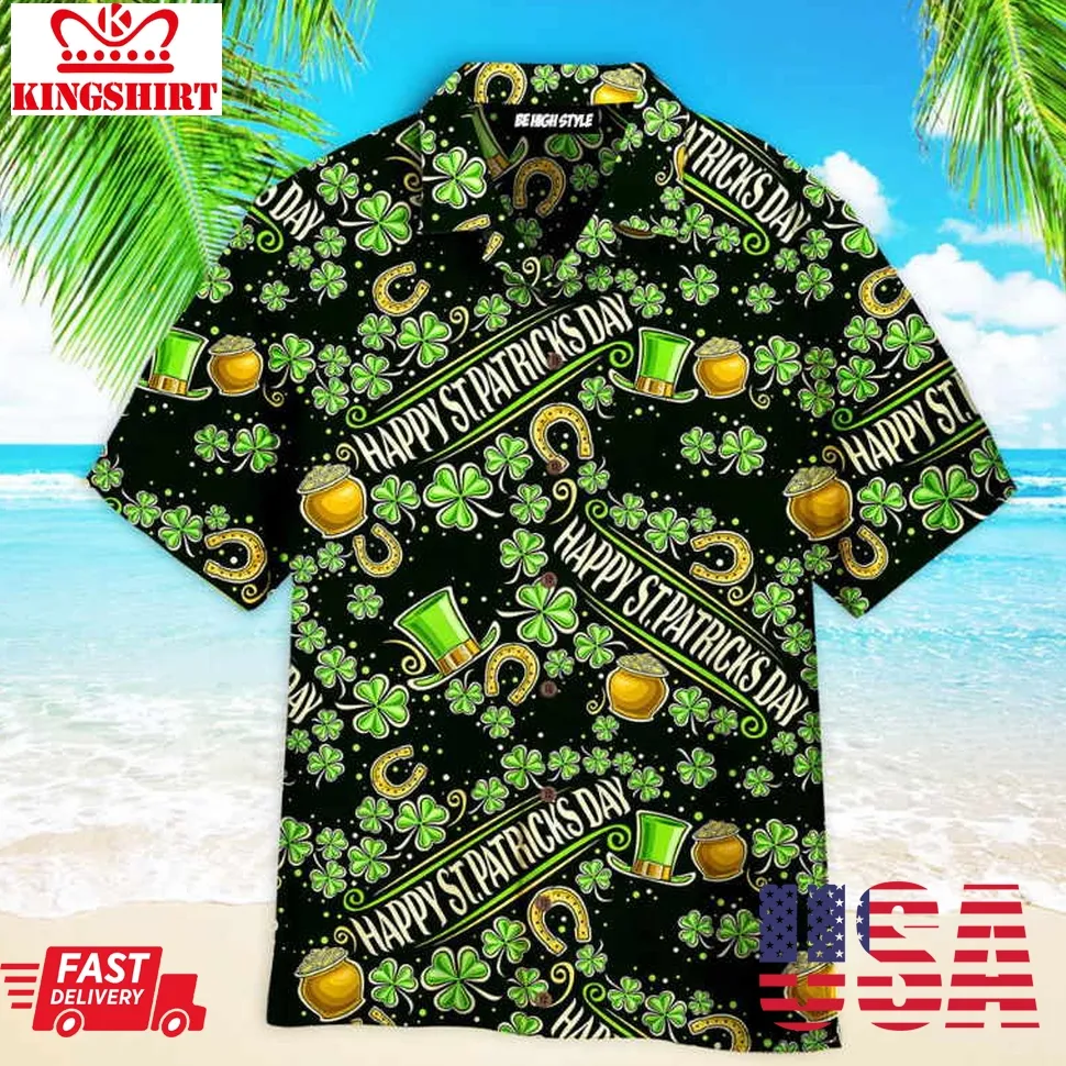 Happy St Patricks Day Lucky Pattern Aloha Hawaiian Shirt Size up S to 4XL
