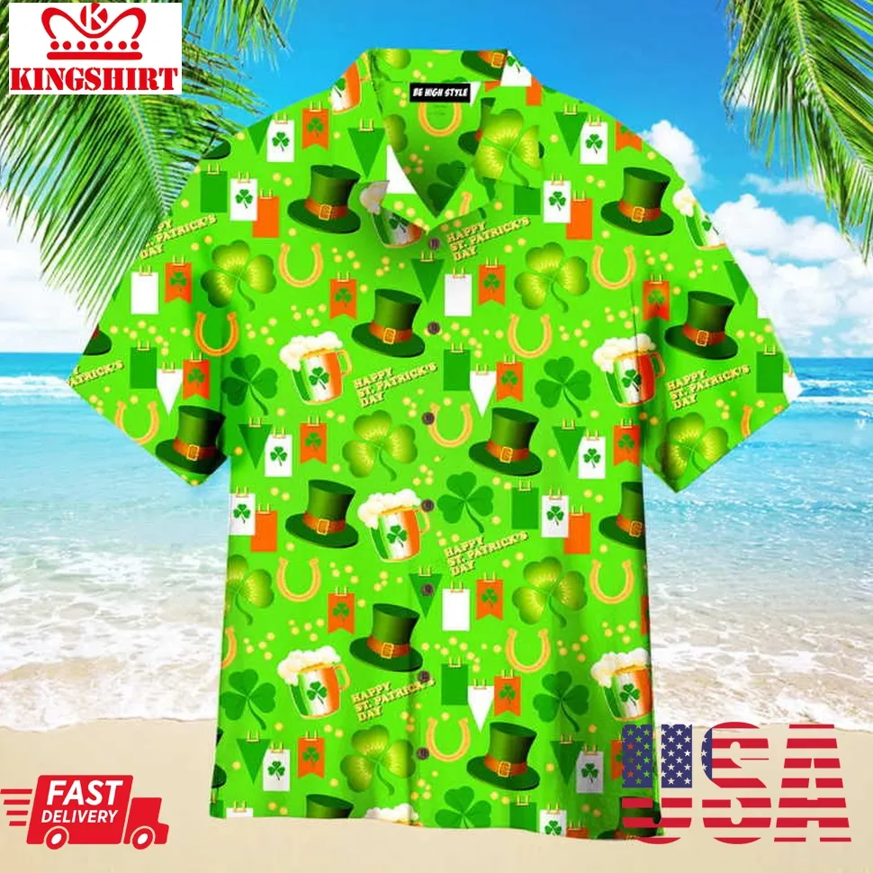 Happy St Patricks Day Pattern Aloha Hawaiian Shirt Size up S to 4XL
