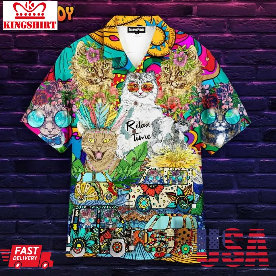 Hippie Cats Peace Life Color Aloha Hawaiian Shirt Unisex