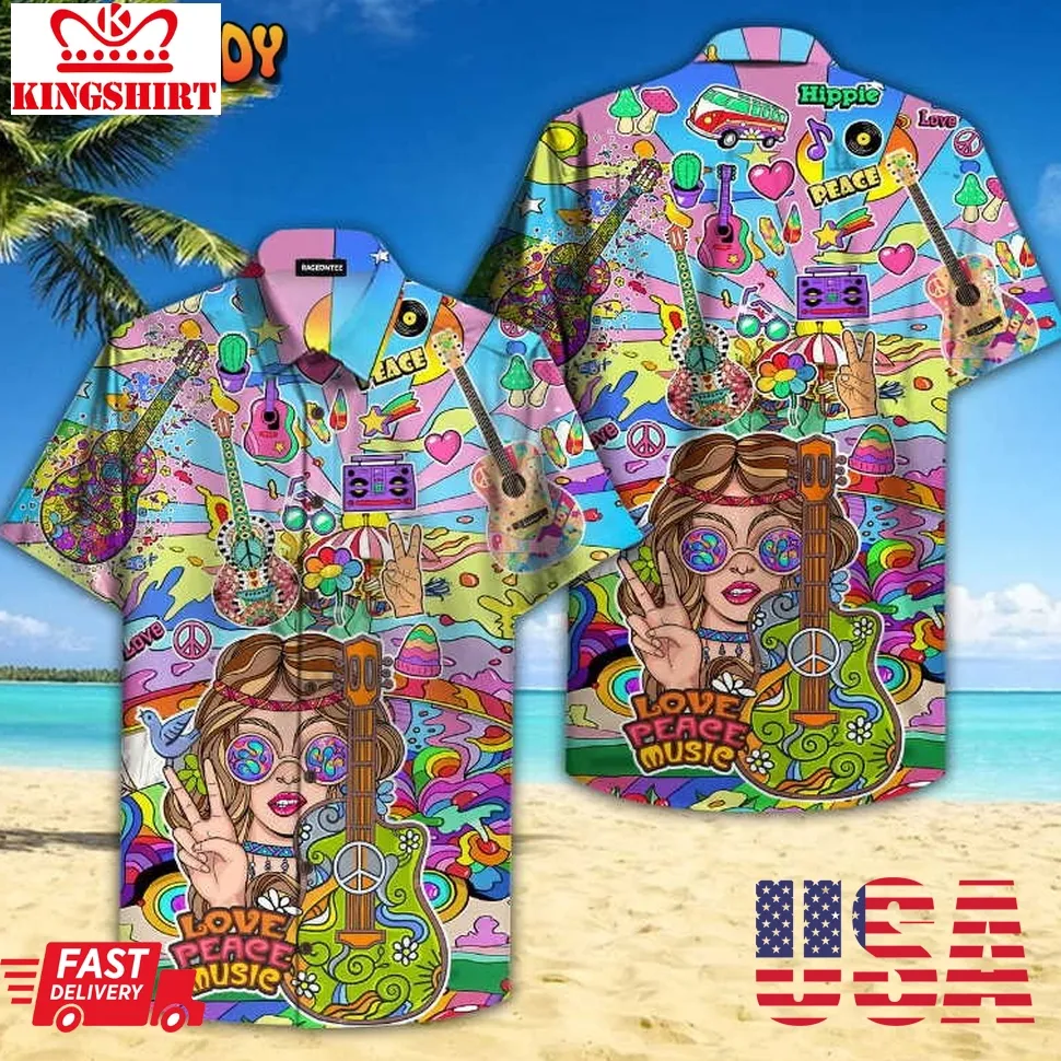 Hippie Guitar Hawaiian Shirt Plus Size