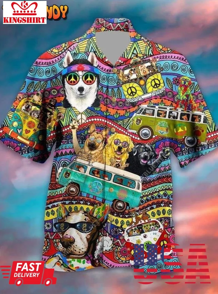 Hippie Husky Dog Colorful Aloha Hawaiian Shirt Plus Size