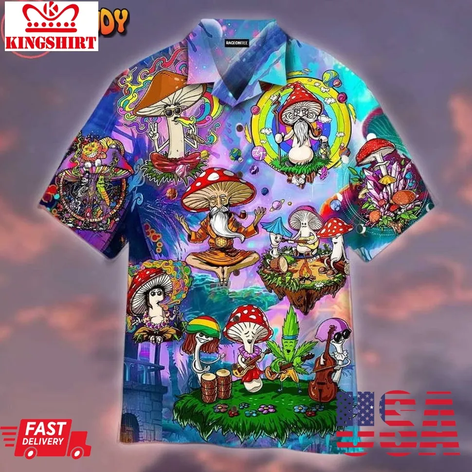 Hippie Magic Mushroom Hawaiian Shirt Size up S to 4XL