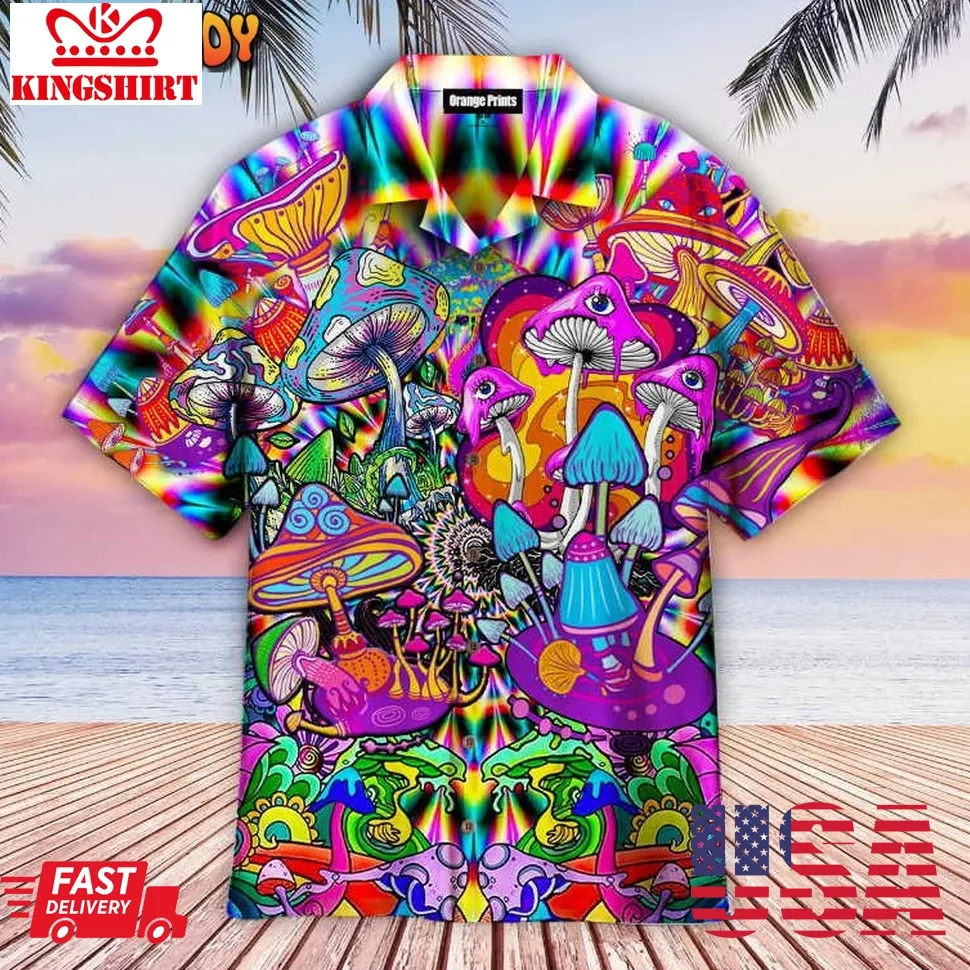 Hippie Mushroom Love Color Aloha Hawaiian Shirt Size up S to 4XL