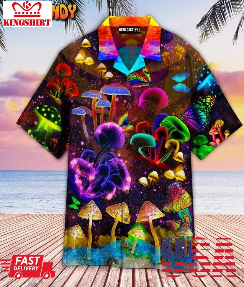Hippie Mushroom Neon Light Hawaiian Shirt Plus Size