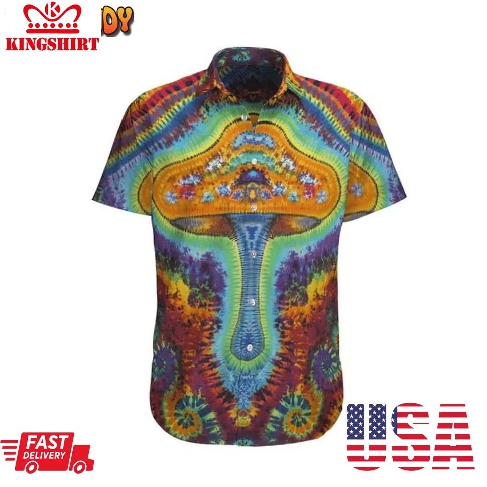 Hippie Mushroom Tie Dye Aloha Hawaiian Shirt Plus Size