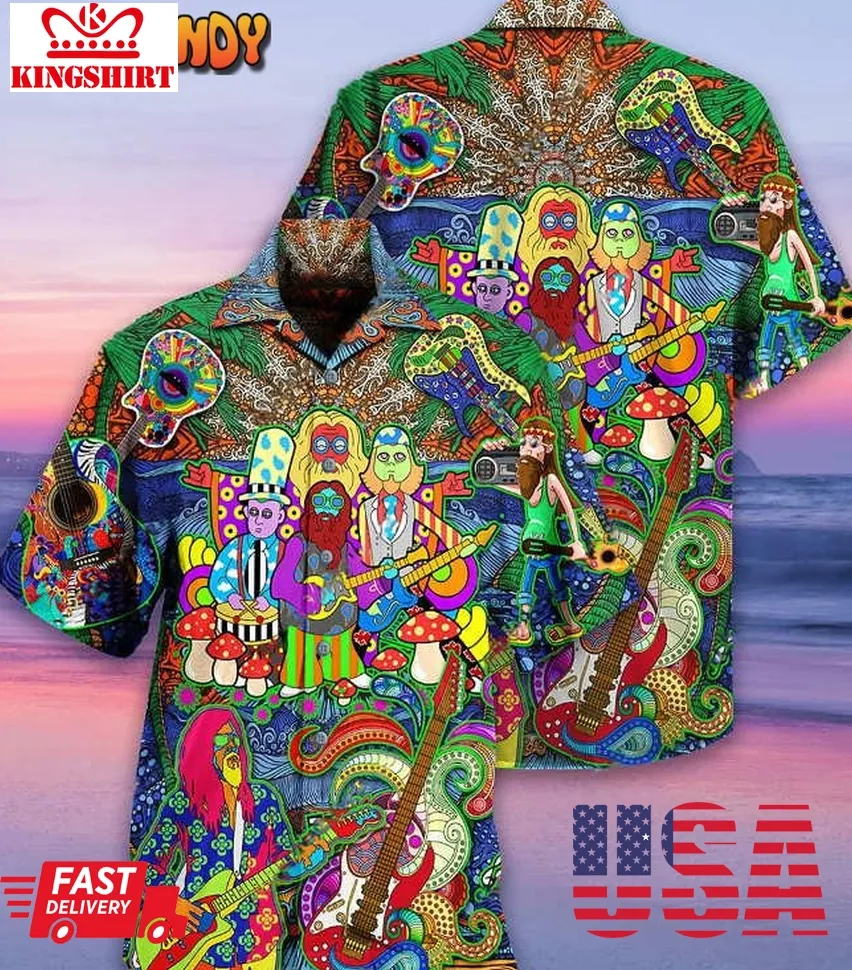 Hippie Music Electric Guitar Peace Life Hawaiian Shirt Plus Size