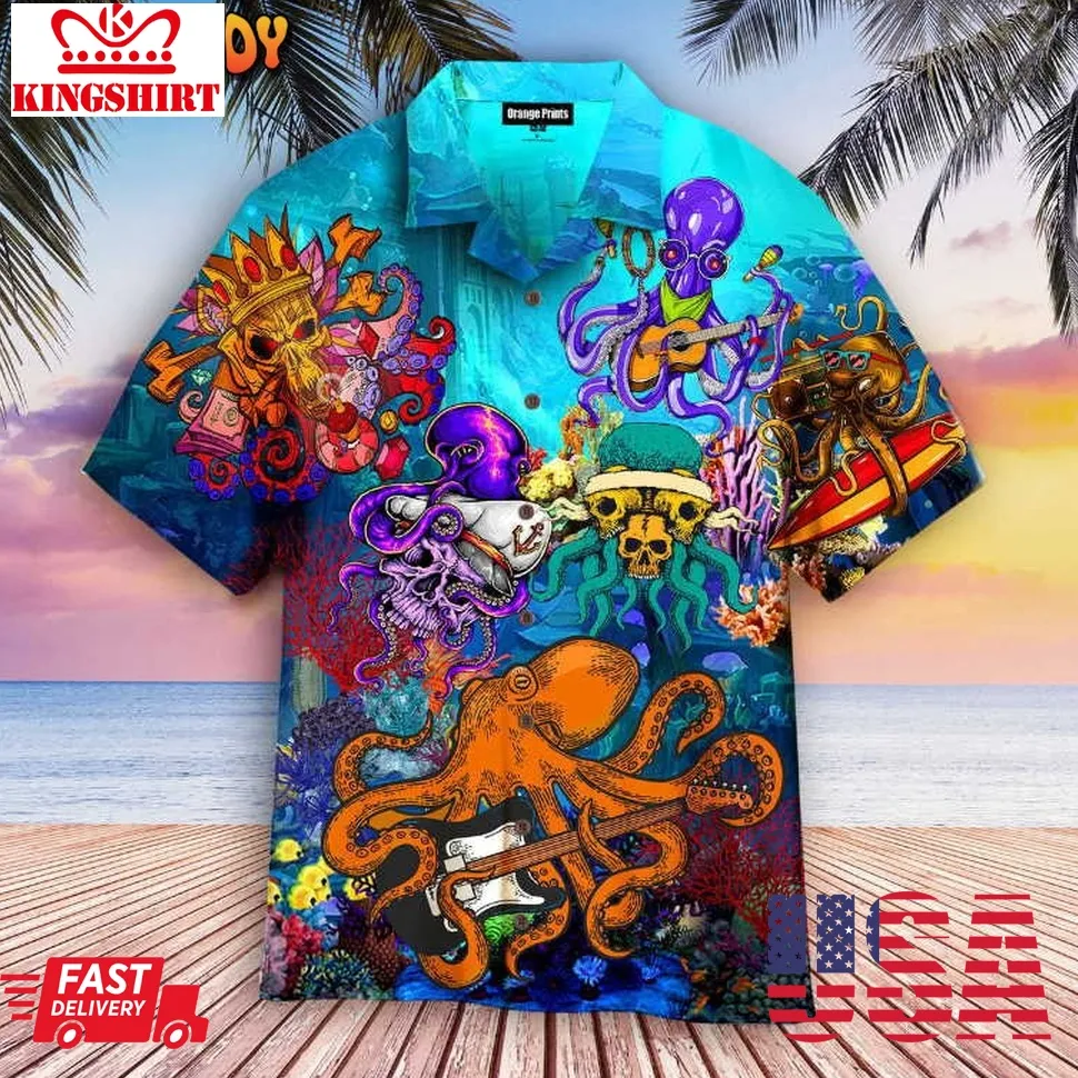Hippie Octopus Love Music Aloha Hawaiian Shirt Size up S to 4XL