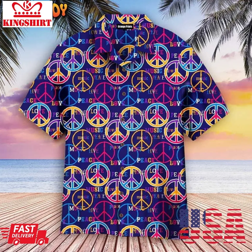 Hippie Peace Love Music Aloha Hawaiian Shirt Unisex