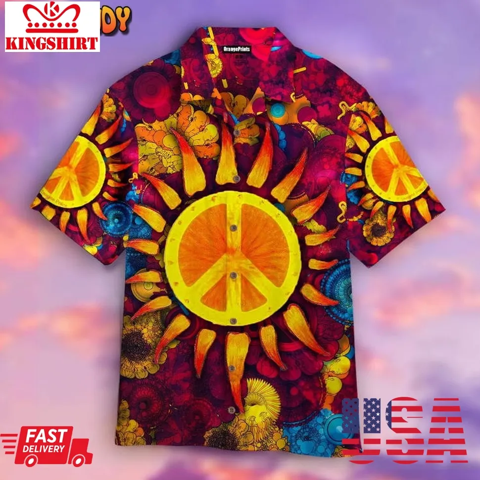 Hippie Peace Sign With Sunflower Hawaiian Shirt Unisex