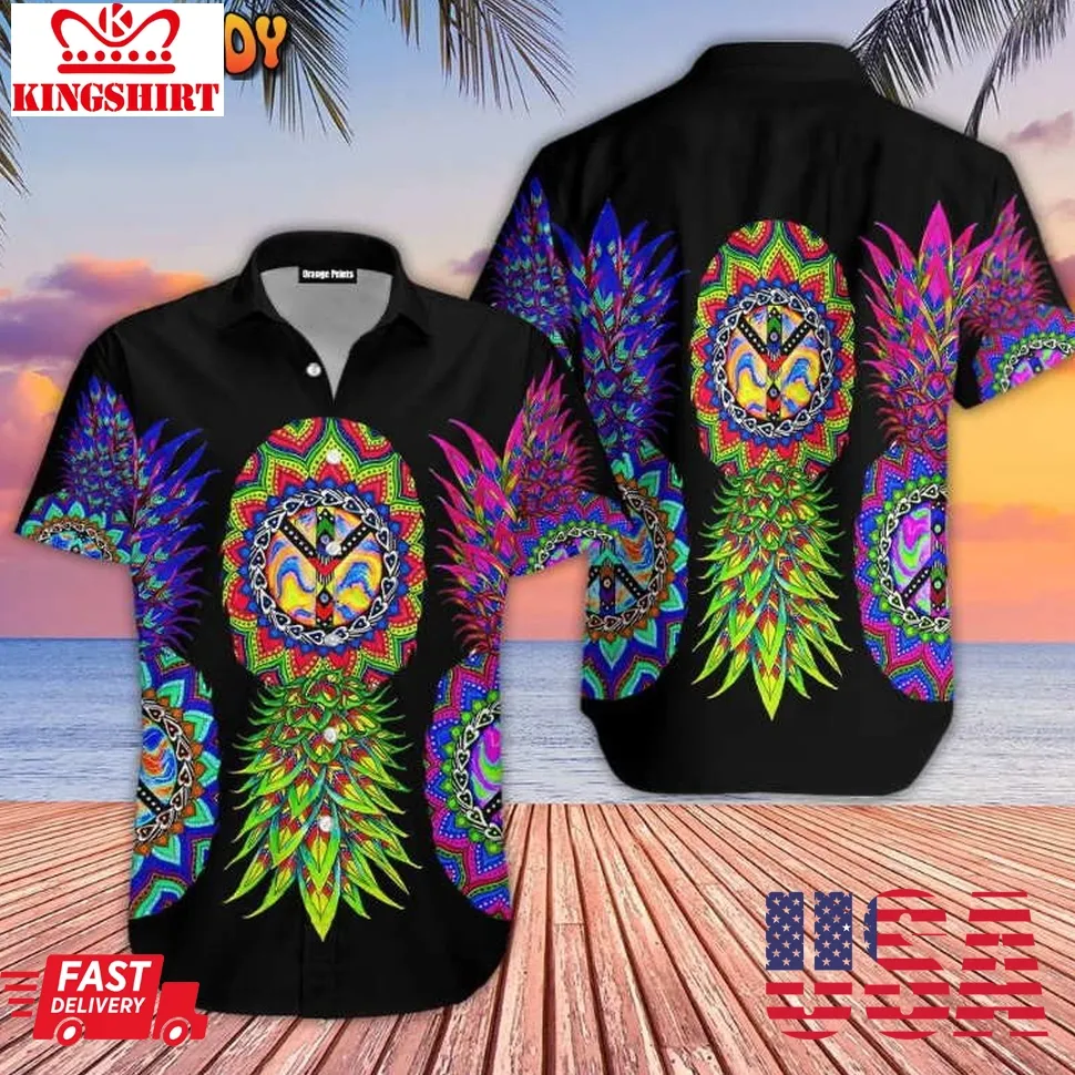 Hippie Pineapple Aloha Hawaiian Shirt Plus Size