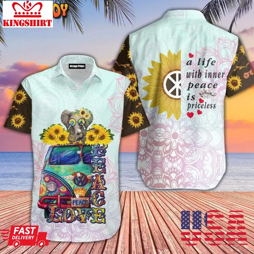 Hippie Sunflower Peace Bus Aloha Hawaiian Shirt Unisex
