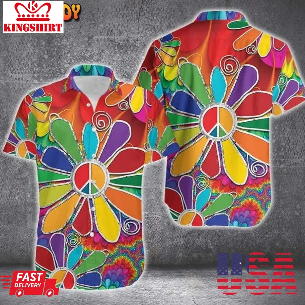 Hippie Tie Dye Flower Hawaiian Shirt Size up S to 4XL