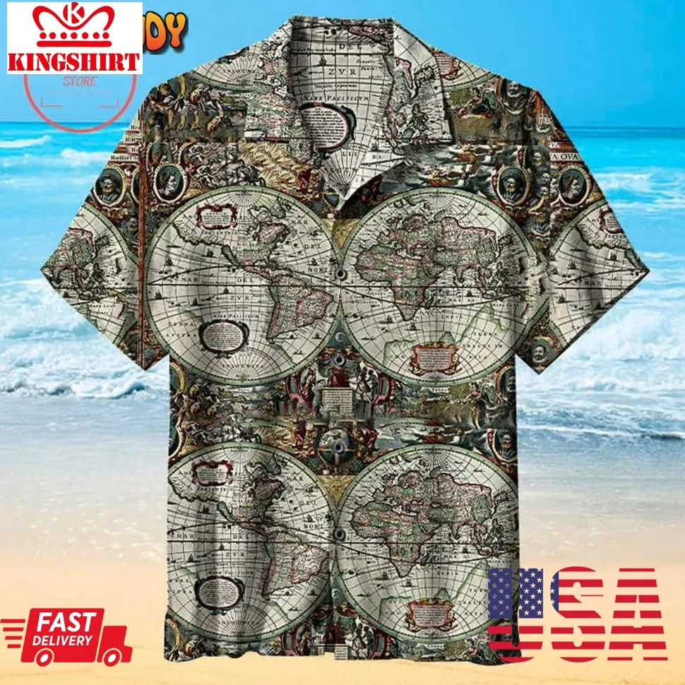 Historical Old World Map Hawaiian Shirt Size up S to 4XL