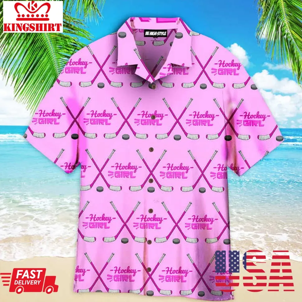 Hockey Girl Aloha Hawaiian Shirt Size up S to 4XL