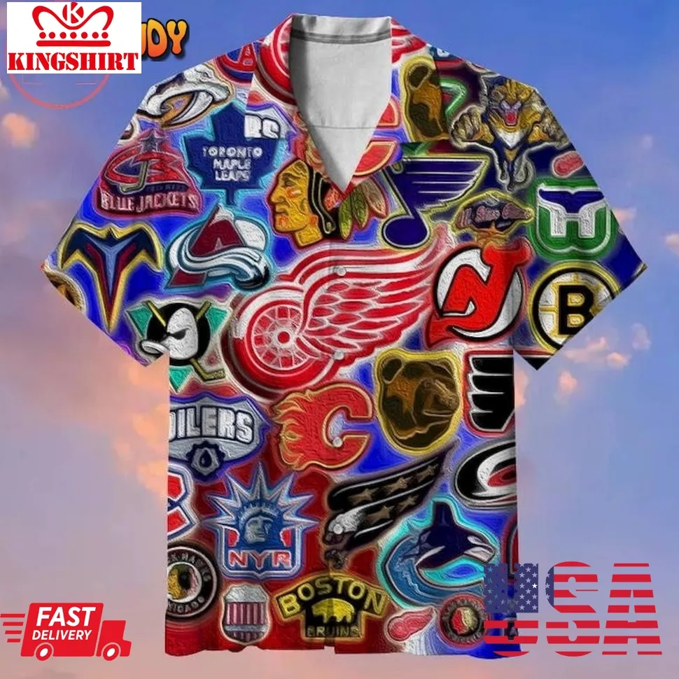 Hockey League Team Logo Collection Hawaiian Shirt Plus Size