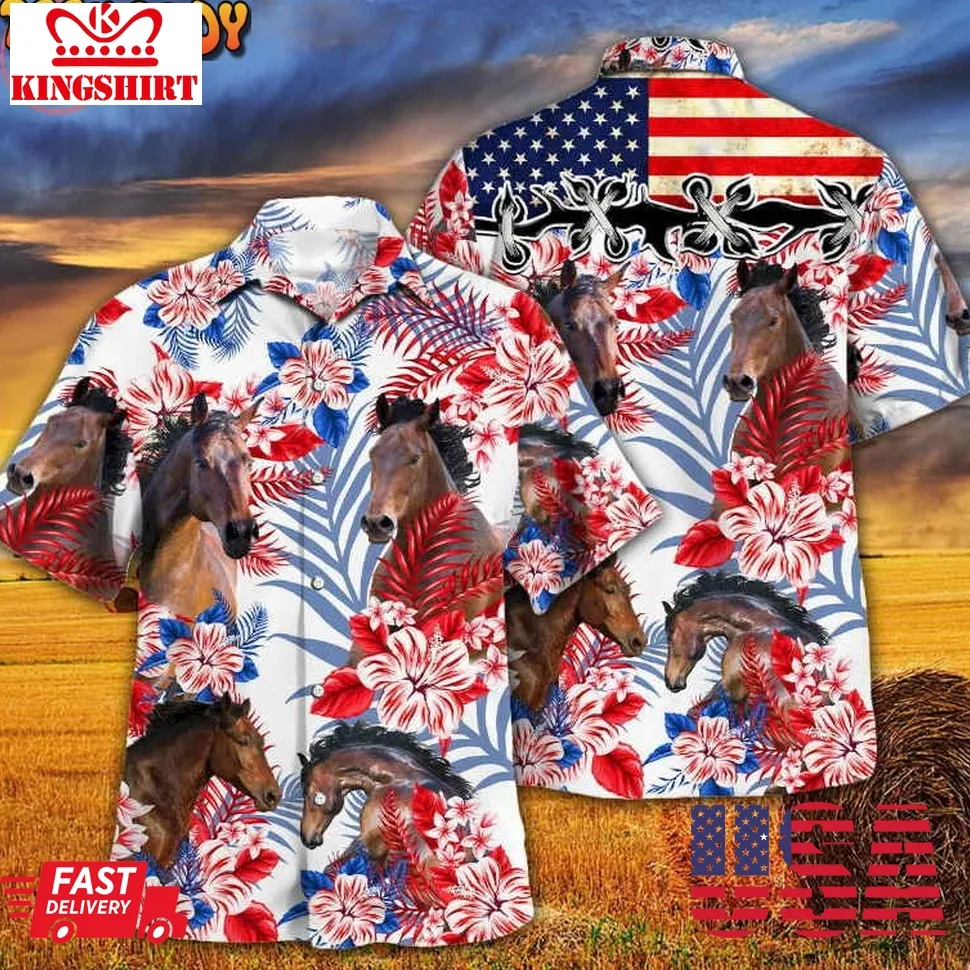 Horse Lovers United States Flag Hawaiian Shirt Unisex
