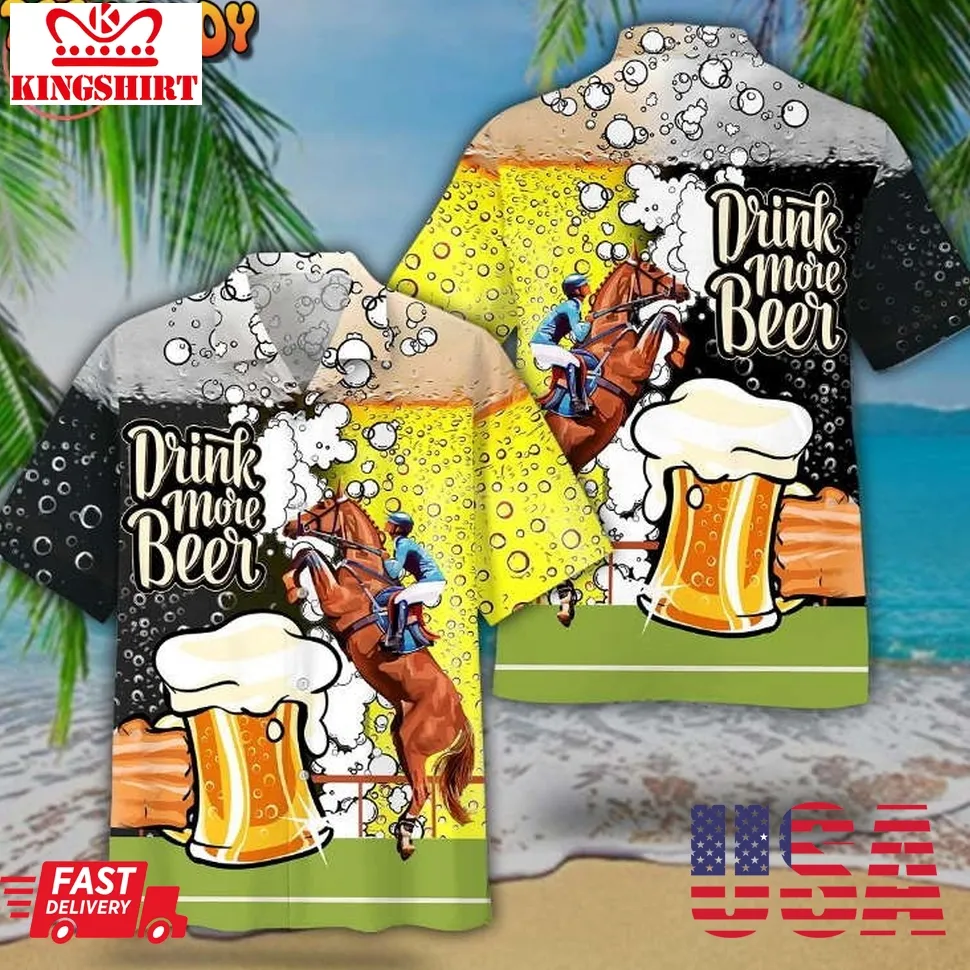 Horse Racing Beer Hawaiian Shirt Size up S to 4XL