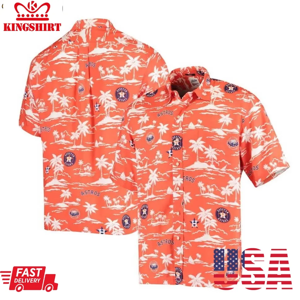 Houston Astros Orange Navy Vintage Hawaiian Shirt Size up S to 4XL