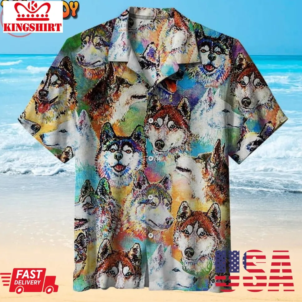 Husky Dogs Art Hawaiian Shirts Plus Size