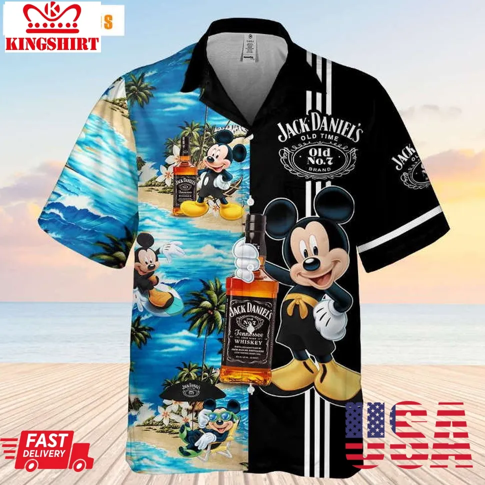 Jack Daniels Mickey Mouse, Disney Hawaiian Shirt Size up S to 4XL