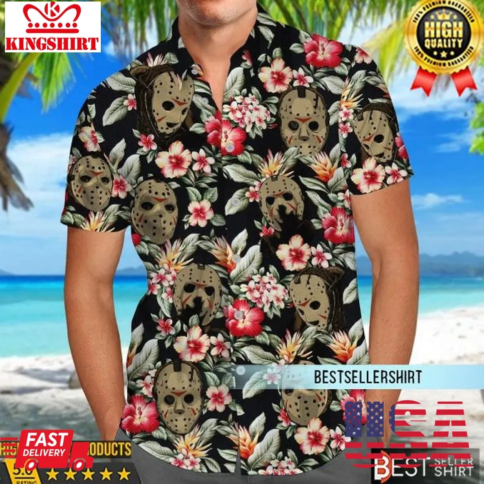 Jason Voorhees Face Hawaiian Shirt Jason Voorhees Button Shirt Horror Tropical Shirt Dad Gifts Size up S to 4XL