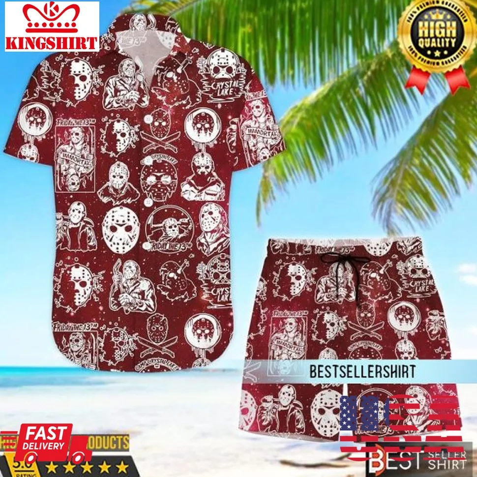 Jason Voorhees Hawaiian Shirt Jason Voorhees Button Shirt Red Horror Hawaiian Shorts Dad Gifts Size up S to 4XL