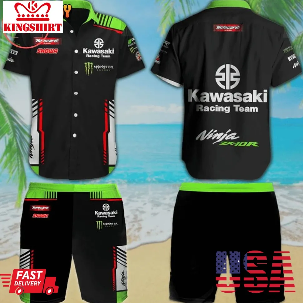 Kawasaki Ninja Zx 10R Racing Team Hawaiian Shirt And Shorts Size up S to 5XL