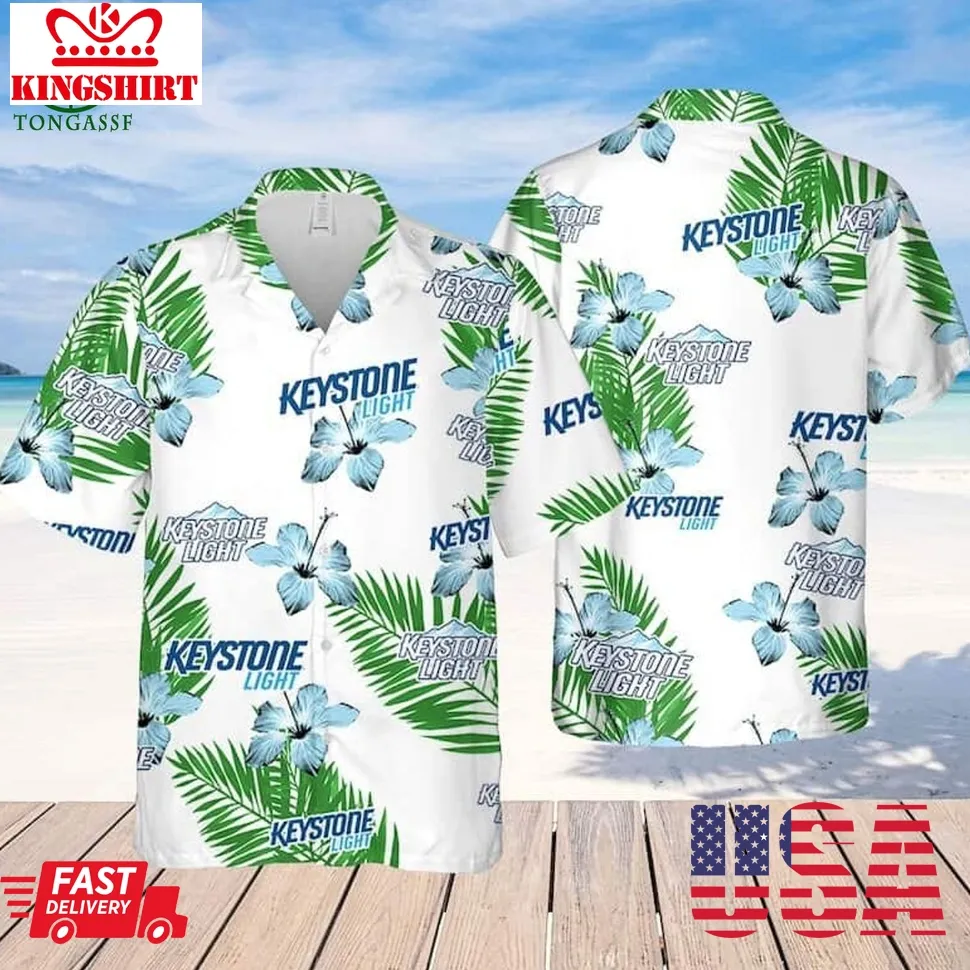 Keystone Light Hibiscus Flower Pattern Limited Hawaiian Shirt Beach Gift Unisex