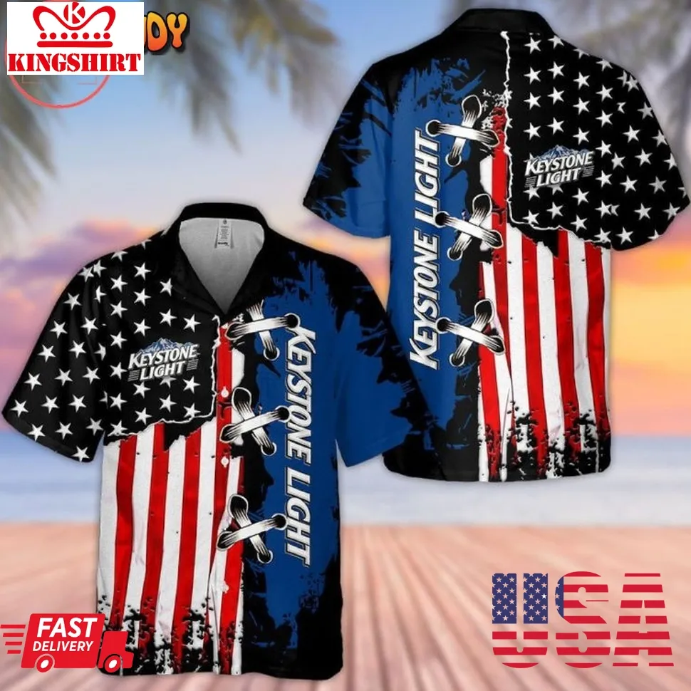 Keystone Light Us Flag Hawaiian Shirt Size up S to 5XL