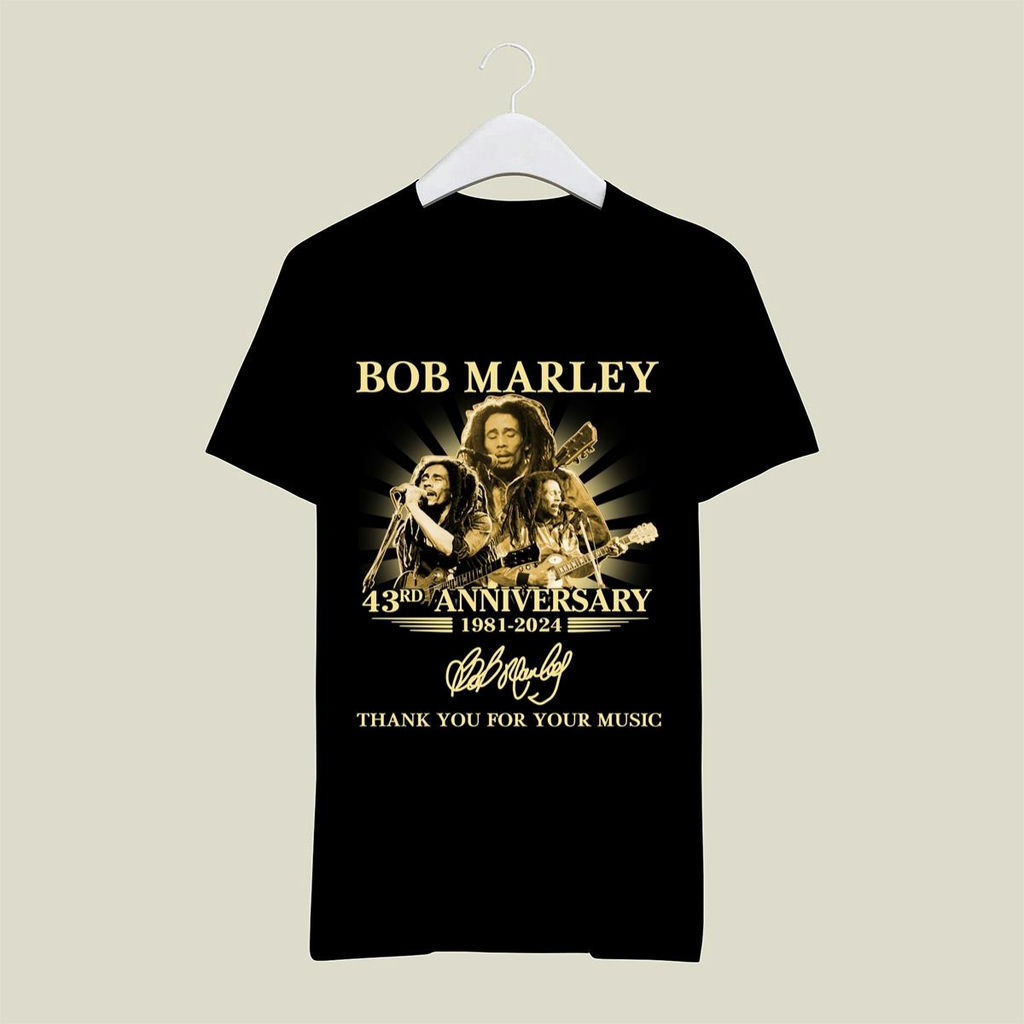 2024 Bob Marley 43rd Anniversary Signature Thank You For The Memories T Shirt