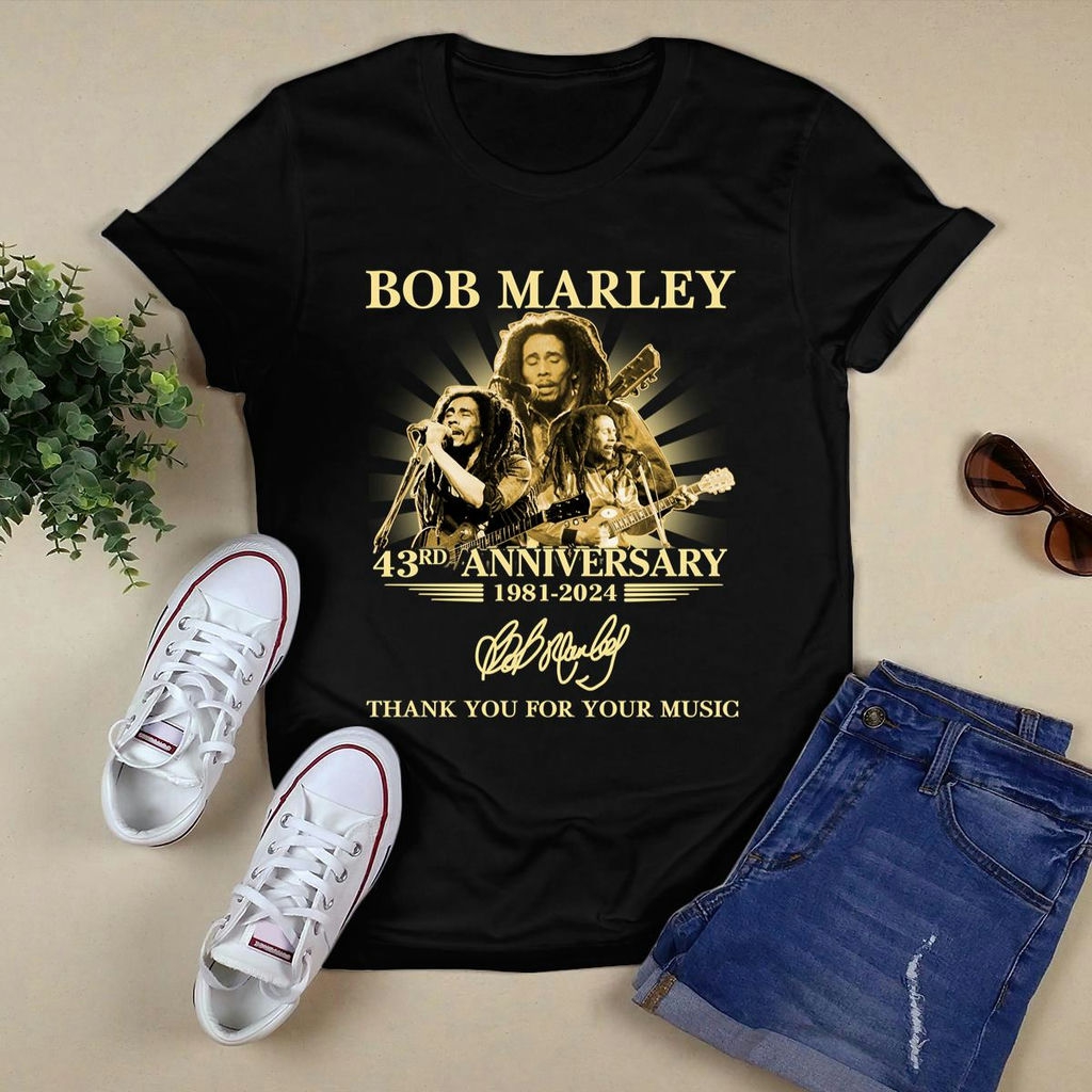 2024 Bob Marley 43rd Anniversary Signature Thank You For The Memories T Shirt