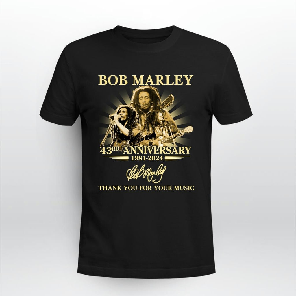 2024 Bob Marley 43rd Anniversary Signature Thank You For The Memories T Shirt