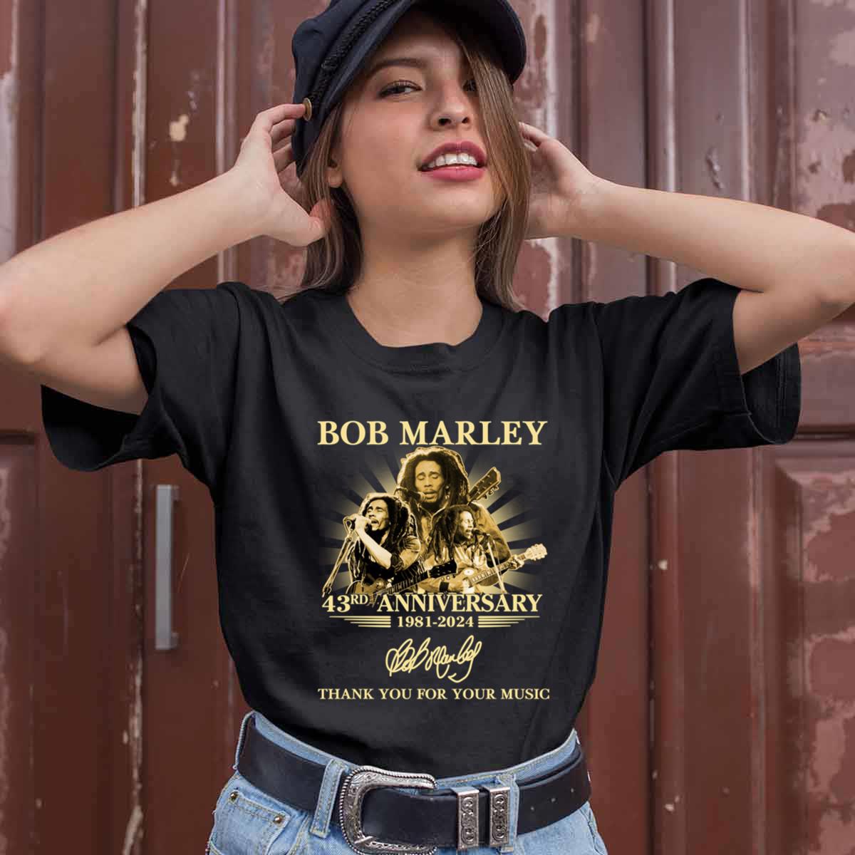 2024 Bob Marley 43rd Anniversary Signature Thank You For The Memories T Shirt