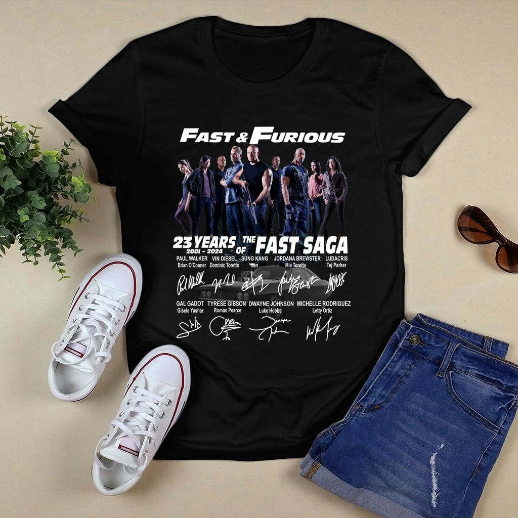 23 Years Of The Fast Saga 2001 2024 Signature Fast Furious Anniversary Shirt