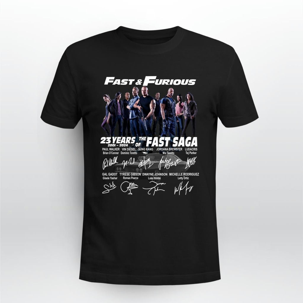 23 Years Of The Fast Saga 2001 2024 Signature Fast Furious Anniversary Shirt