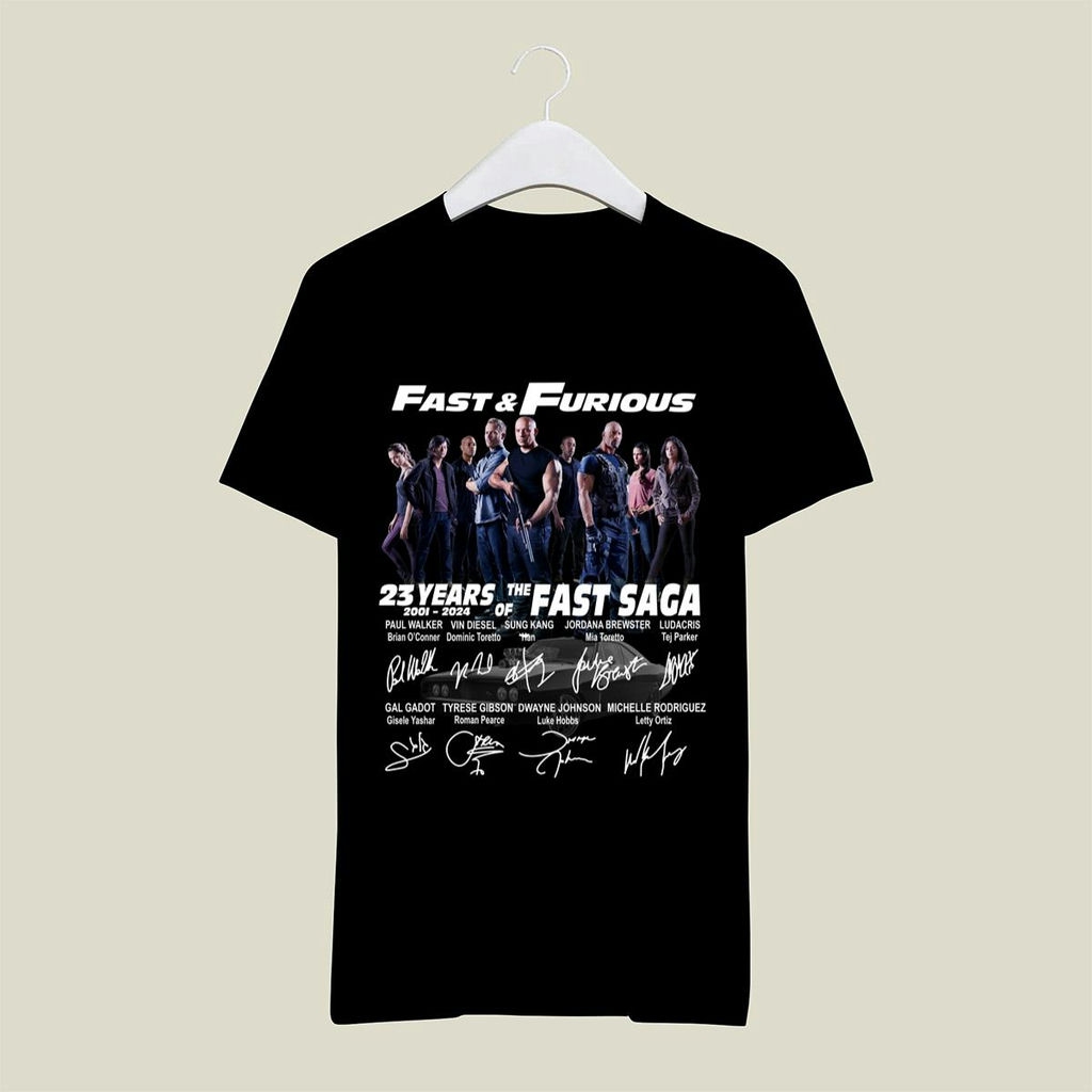 23 Years Of The Fast Saga 2001 2024 Signature Fast Furious Anniversary Shirt