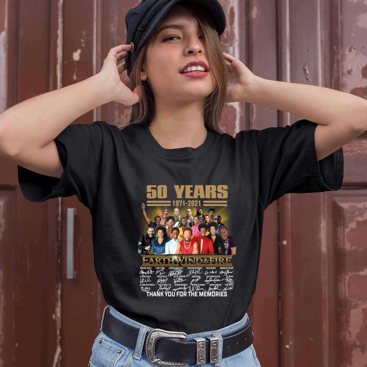 50 Years 1971 2021 Earth Wind And Fire Thank You For The Memories Signatures T Shirt