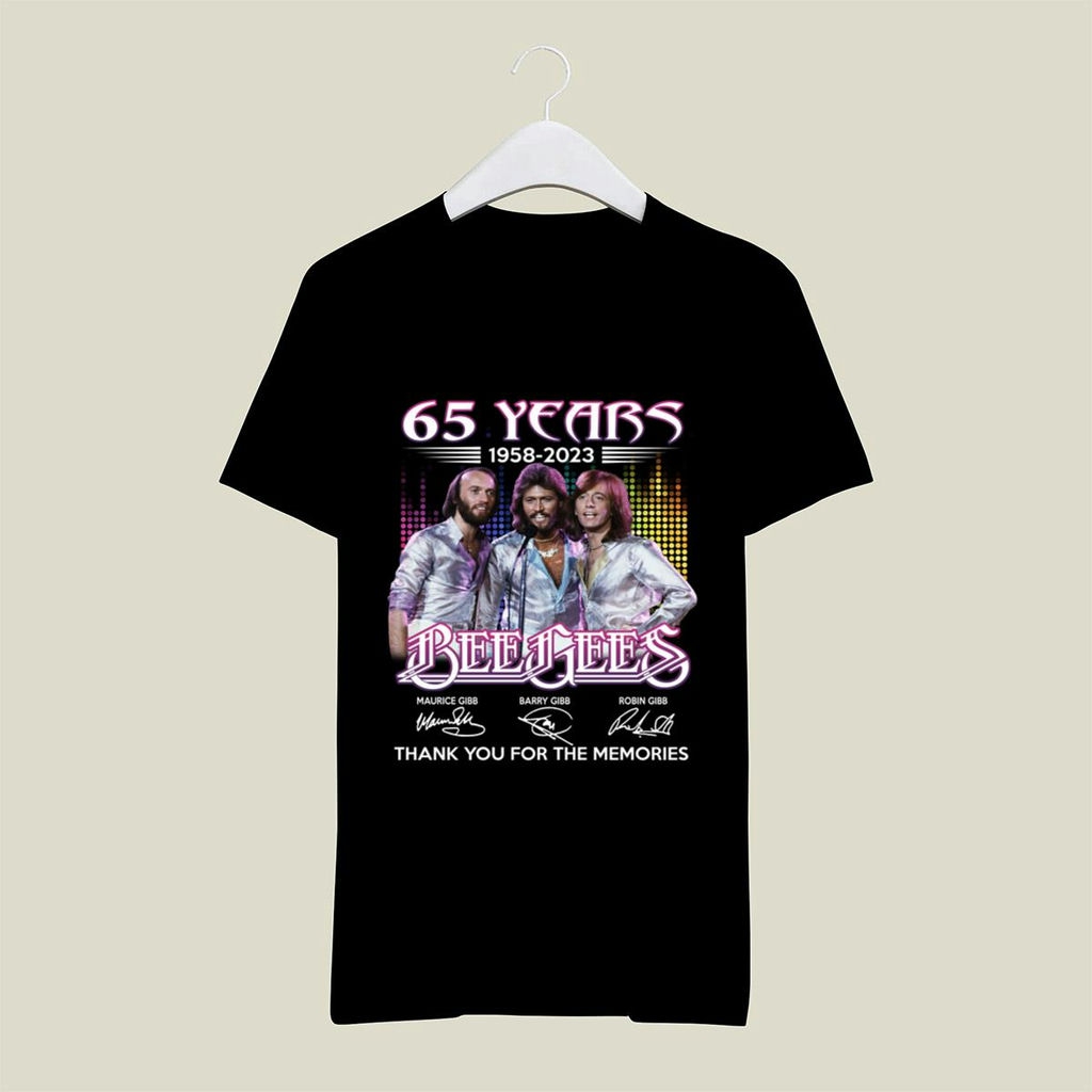 65 Years 1958 2023 Bee Gees Maurice Gibb Barry Gibb Robin Gibb Signatures Thanks T Shirt