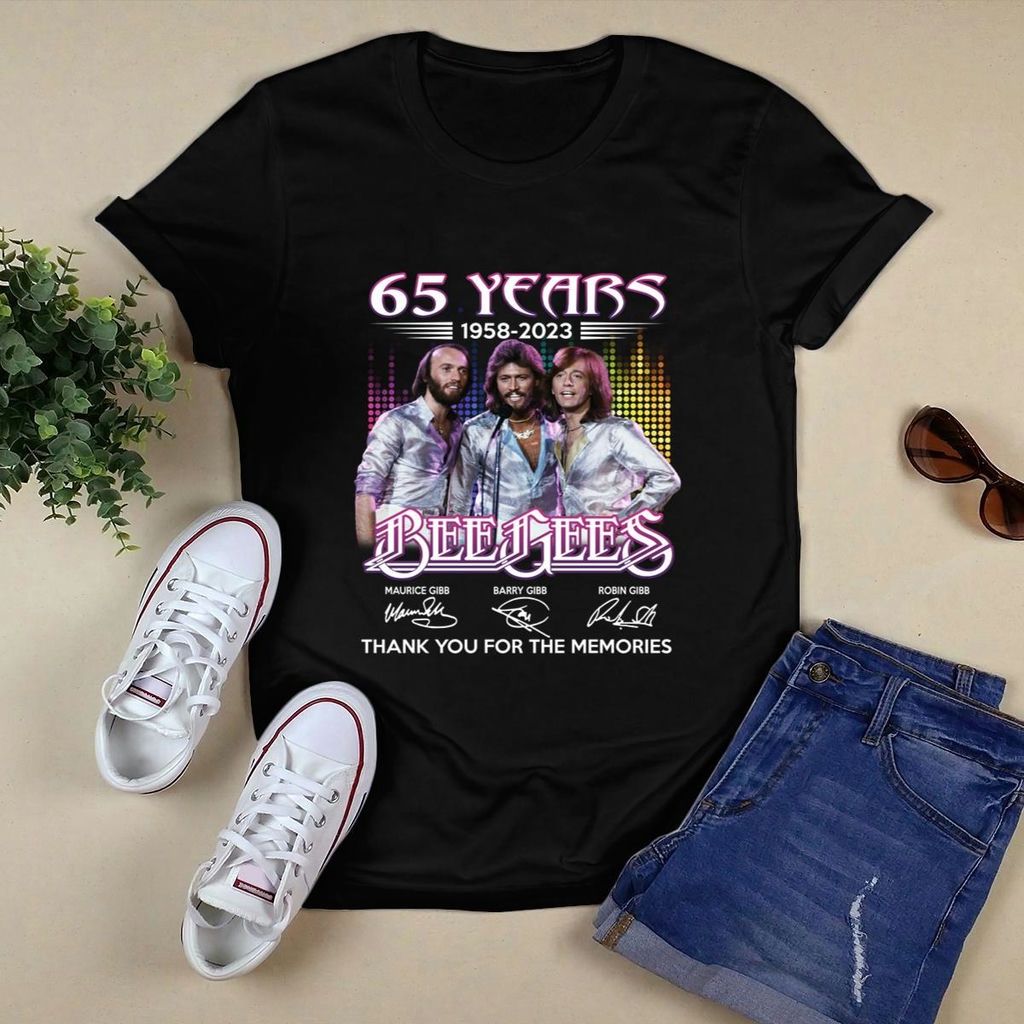 65 Years 1958 2023 Bee Gees Maurice Gibb Barry Gibb Robin Gibb Signatures Thanks T Shirt