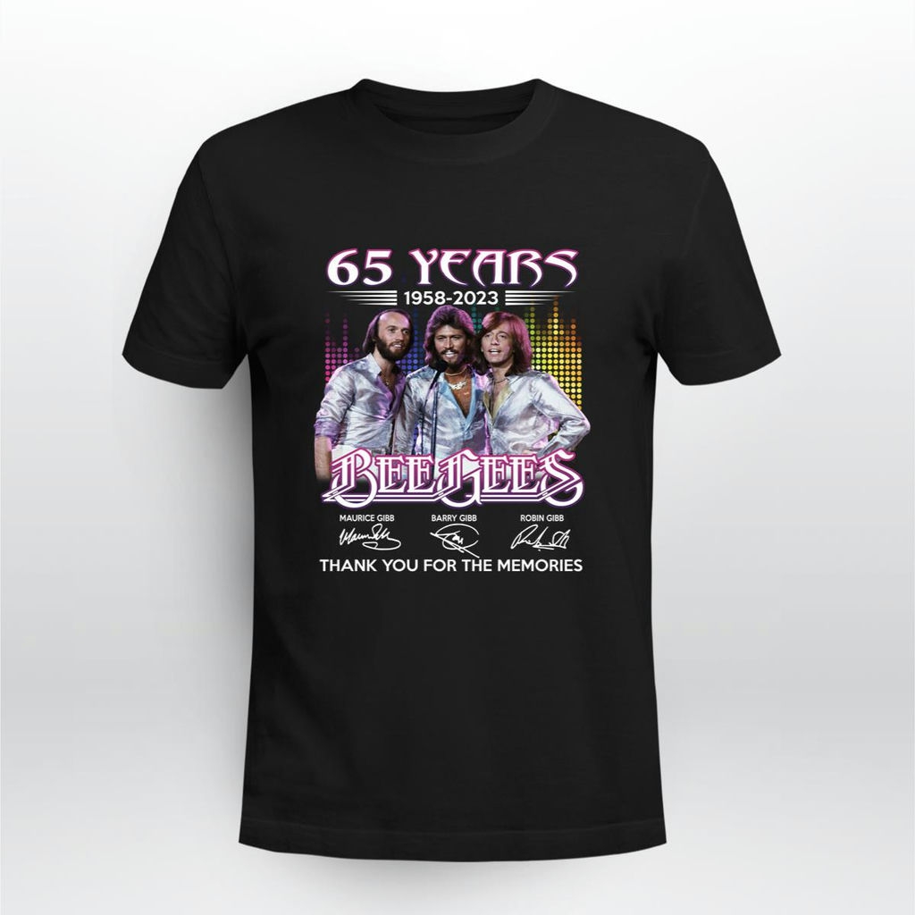 65 Years 1958 2023 Bee Gees Maurice Gibb Barry Gibb Robin Gibb Signatures Thanks T Shirt