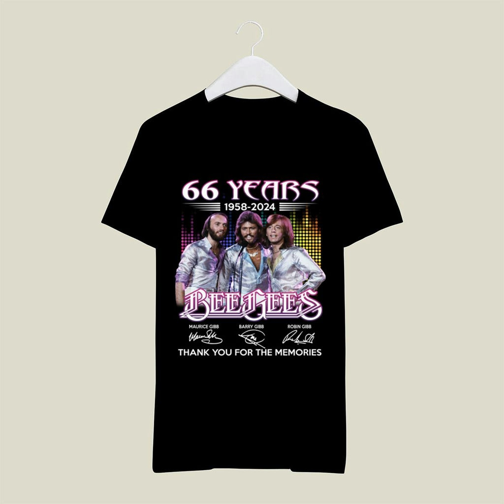 66 Years 1958 2024 Bee Gees Maurice Gibb Barry Gibb Robin Gibb Signatures Thanks T Shirt