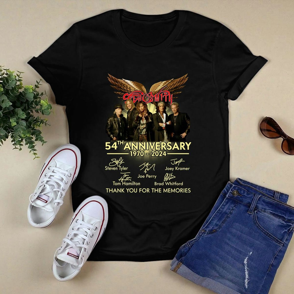 Aerosmith 54th Anniversary 1970 2024 Signatures T Shirt