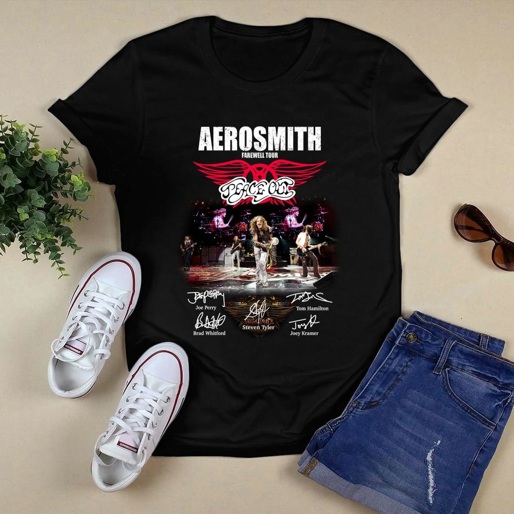 Aerosmith Farewell Tour And Their Signatures T Shirt